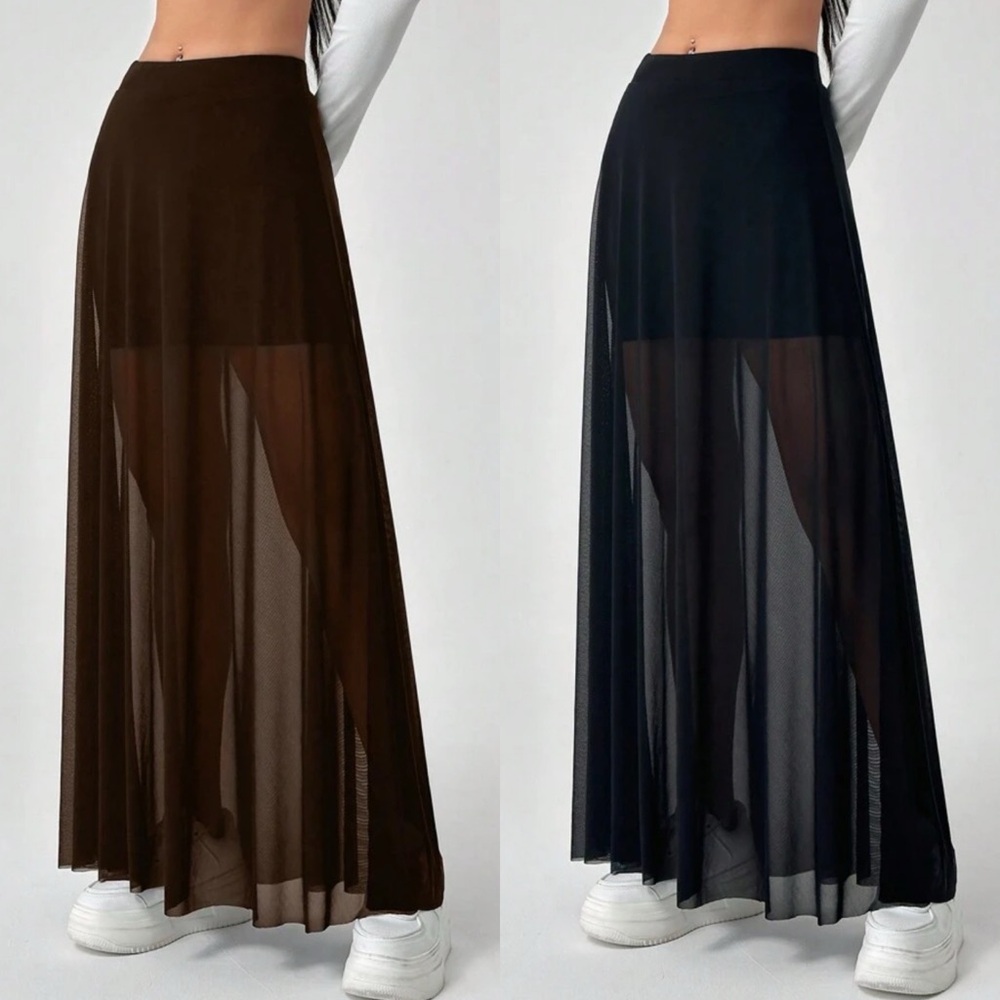 Black / brown mesh midi / maxi skirt